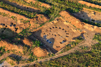 Archaeological excavation at the new W II industrial park in Herxheim bei Landau in the state Rhineland-Palatinate, Germany from the plane