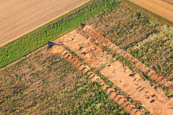 Archaeological excavation at the new W II industrial park in Herxheim bei Landau in the state Rhineland-Palatinate, Germany viewn from the air