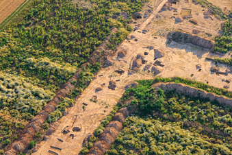 Archaeological excavation at the new W II industrial park in Herxheim bei Landau in the state Rhineland-Palatinate, Germany from a drone