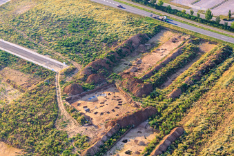Oblique view of Archaeological excavation at the new W II industrial park in Herxheim bei Landau in the state Rhineland-Palatinate, Germany