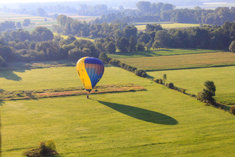 Landing of a hot air balloon D-OTKA in Erlenbach bei Kandel in the state Rhineland-Palatinate, Germany from above