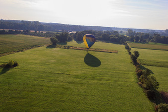 Drone recording of Landing of a hot air balloon D-OTKA in Erlenbach bei Kandel in the state Rhineland-Palatinate, Germany