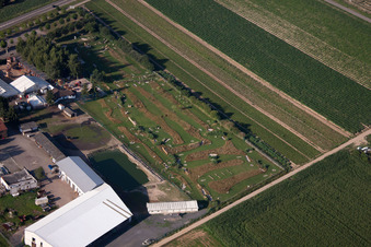 Aerial photograpy of Tent of open-air restaurant Adamshof and foot golf   area Kandel in Kandel in the state Rhineland-Palatinate, Germany