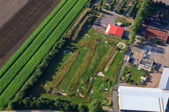 Oblique view of Southern Palatinate Football Golf Park at Adamshof Kandel in Kandel in the state Rhineland-Palatinate, Germany