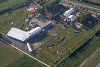 Oblique view of Tent of open-air restaurant Adamshof and foot golf   area Kandel in Kandel in the state Rhineland-Palatinate, Germany