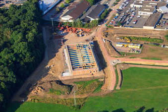 Drone image of Construction site of the new EDEKA building on Lauterburger Straße in Kandel in the state Rhineland-Palatinate, Germany