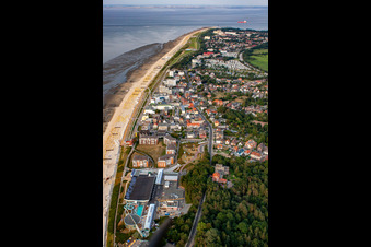 Aerial view of Thalasso center ahoy! in the district Duhnen in Cuxhaven in the state Lower Saxony, Germany