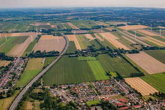Wind farm from the north in the district Altenbruch-Westerende in Cuxhaven in the state Lower Saxony, Germany