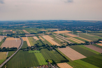 Aerial view of Wind farm from the north in the district Altenbruch-Westerende in Cuxhaven in the state Lower Saxony, Germany