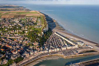 Aerial view of Casino JOA in the district Basse Ville in Le Tréport in the state Seine-Maritime, France