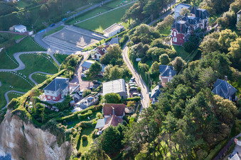 Aerial view of Casino Street in Ault in the state Somme, France