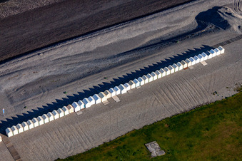 Oblique view of Beach huts of Cayeux in Cayeux-sur-Mer in the state Somme, France