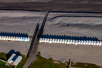 Beach huts of Cayeux in Cayeux-sur-Mer in the state Somme, France from above