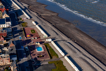 Bird's eye view of Beach huts of Cayeux in Cayeux-sur-Mer in the state Somme, France