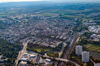 Drone recording of District Oggersheim in Ludwigshafen am Rhein in the state Rhineland-Palatinate, Germany