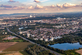 Aerial view of Behind the Holschen Weiher in the district Gartenstadt in Ludwigshafen am Rhein in the state Rhineland-Palatinate, Germany