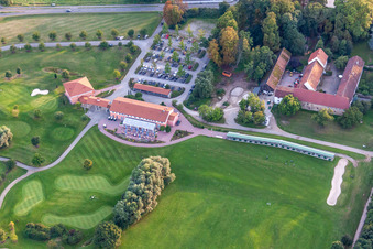 Drone recording of Grounds of the Golf course at Golfanlage Landgut Dreihof in Essingen in the state Rhineland-Palatinate