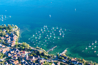 Aerial view of Sailboat dock in Allensbach in the state Baden-Wuerttemberg, Germany