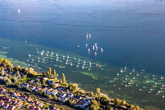 Oblique view of Sailboat dock in Allensbach in the state Baden-Wuerttemberg, Germany