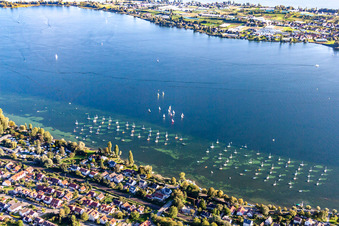 Sailboat dock in Allensbach in the state Baden-Wuerttemberg, Germany from above