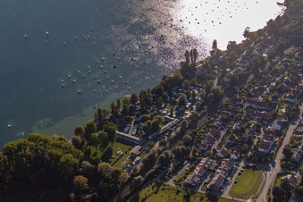 Aerial view of Camping by the lake in Allensbach in the state Baden-Wuerttemberg, Germany