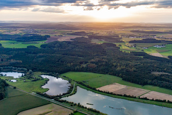 Aerial photograpy of Sauldorf quarry lakes in Sauldorf in the state Baden-Wuerttemberg, Germany
