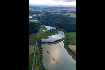 Sauldorf quarry lakes in Sauldorf in the state Baden-Wuerttemberg, Germany from above