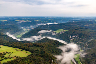Danube Gorge in Fridingen an der Donau in the state Baden-Wuerttemberg, Germany viewn from the air