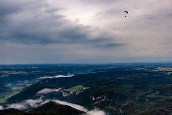 Drone recording of Danube Gorge in Fridingen an der Donau in the state Baden-Wuerttemberg, Germany
