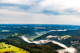 Drone image of Danube Gorge in Fridingen an der Donau in the state Baden-Wuerttemberg, Germany