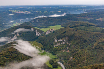 Castle Bronnen over the valley of the Danubein Beuron in the state Baden-Wurttemberg