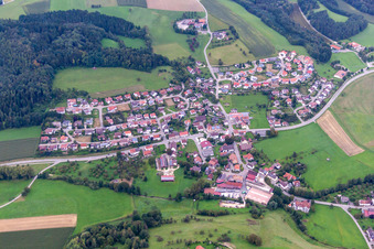 Village - view on the edge of agricultural fields and farmland in Winterspueren in the state Baden-Wurttemberg, Germany