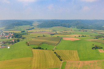 Fields and meadows in the district Unterfischach in Obersontheim in the state Baden-Wuerttemberg, Germany