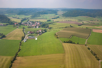 Aerial view of District Unterfischach in Obersontheim in the state Baden-Wuerttemberg, Germany