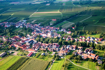 Aerial photograpy of Village - view on the edge of agricultural fields and farmland in Dierbach in the state Rhineland-Palatinate