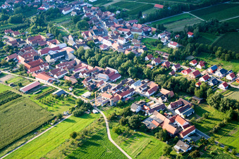 Oblique view of Village - view on the edge of agricultural fields and farmland in Dierbach in the state Rhineland-Palatinate