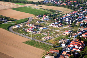 Construction sites for new construction residential area of detached housing estate Am Hoehenweg in Kandel in the state Rhineland-Palatinate out of the air