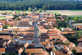 Main Street in the district Hayna in Herxheim bei Landau in the state Rhineland-Palatinate, Germany seen from above