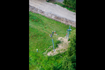 Aerial photograpy of Giant zip line, Fun-Forest camp in Kandel in the state Rhineland-Palatinate, Germany