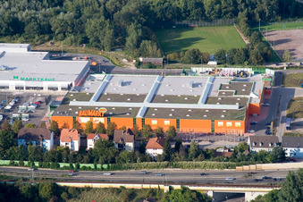Aerial view of Maximilian Center retail park in the district Maximiliansau in Wörth am Rhein in the state Rhineland-Palatinate, Germany
