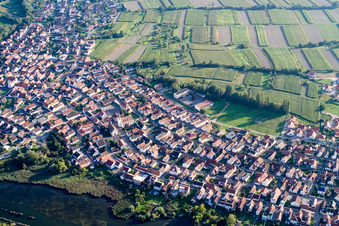 Aerial view of From the southeast in Neuburg am Rhein in the state Rhineland-Palatinate, Germany
