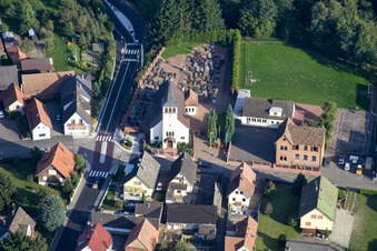 From the west in Kesseldorf in the state Bas-Rhin, France seen from above