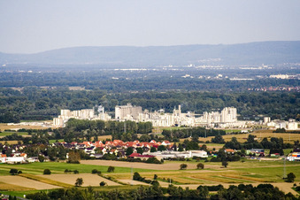 Aerial view of Industry on the Rhine in Beinheim in the state Bas-Rhin, France
