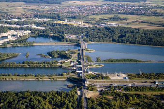 Aerial view of Dam Rheinau - Gambsheim in the district Freistett in Rheinau in the state Baden-Wuerttemberg, Germany