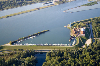 Aerial view of Karcher Shipyard GmbH, Marina in the district Freistett in Rheinau in the state Baden-Wuerttemberg, Germany