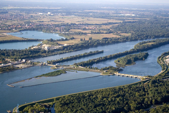 Dam Rheinau - Gambsheim from the southeast in the district Freistett in Rheinau in the state Baden-Wuerttemberg, Germany