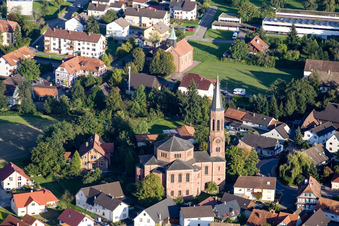 Aerial view of Church Rheinbischofsheim in the district Rheinbischofsheim in Rheinau in the state Baden-Wuerttemberg, Germany