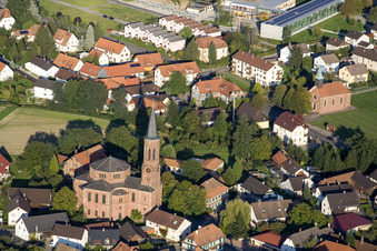 Aerial photograpy of Church Rheinbischofsheim in the district Rheinbischofsheim in Rheinau in the state Baden-Wuerttemberg, Germany