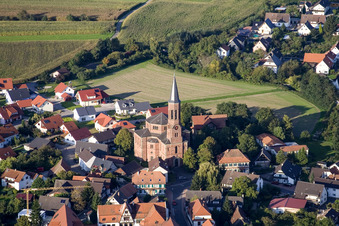 Oblique view of Church Rheinbischofsheim in the district Rheinbischofsheim in Rheinau in the state Baden-Wuerttemberg, Germany