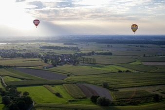 Aerial photograpy of Balloon launch at Legelshurst in the district Legelshurst in Willstätt in the state Baden-Wuerttemberg, Germany